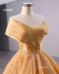 Gold Beaded Wedding Dresses Ball Gown Off the Shoulder Quinceanera Dress 241008