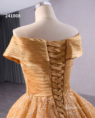 Gold Beaded Wedding Dresses Ball Gown Off the Shoulder Quinceanera Dress 241008