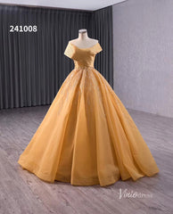 Gold Beaded Wedding Dresses Ball Gown Off the Shoulder Quinceanera Dress 241008