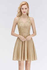 V-Neck Knee Length Floral Lace Birdesmaid Dresses