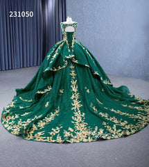 Gold Flower Green Wedding Dresses Sparly Tulle Ball Gowns 231050
