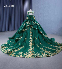 Gold Flower Green Wedding Dresses Sparly Tulle Ball Gowns 231050