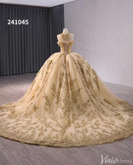 Gold Green Beaded Sequin Lace Wedding Gown Halter Neck Quinceanera Dress 241045