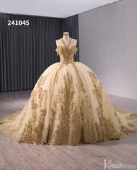 Gold Green Beaded Sequin Lace Wedding Gown Halter Neck Quinceanera Dress 241045