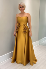 Dusty Blue Satin Mother of the Bride Dress Strapless with Flowers