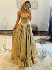 Gold Sparkly Sequin Tow-Piece Prom Dresses - FD5184