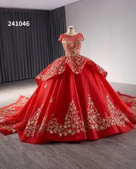 Gold Starry Lace Wedding Gown Overskirt Cap Sleeve Quinceanera Dress 241046