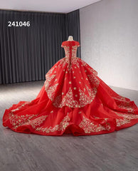 Gold Starry Lace Wedding Gown Overskirt Cap Sleeve Quinceanera Dress 241046