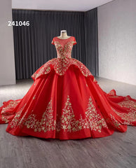 Gold Starry Lace Wedding Gown Overskirt Cap Sleeve Quinceanera Dress 241046