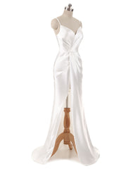 Gorgeous Beach Wedding Dresses Mermaid Sleeveless Evening Dresses V Neck Straps Split Ivory Bridal Gown With Court Train