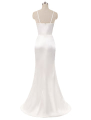Gorgeous Beach Wedding Dresses Mermaid Sleeveless Evening Dresses V Neck Straps Split Ivory Bridal Gown With Court Train
