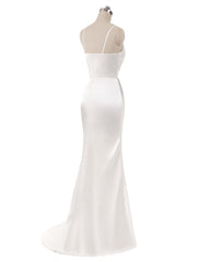 Gorgeous Beach Wedding Dresses Mermaid Sleeveless Evening Dresses V Neck Straps Split Ivory Bridal Gown With Court Train
