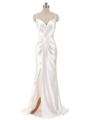 Gorgeous Beach Wedding Dresses Mermaid Sleeveless Evening Dresses V Neck Straps Split Ivory Bridal Gown With Court Train