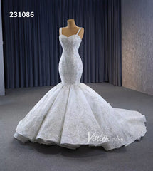 Gorgeous Beaded Lace Wedding Dresses Mermaid Spaghetti Strap Bridal Gown 231086
