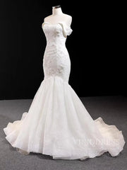 Gorgeous Beaded Mermaid Lace Wedding Dresses with Train FD1273