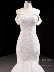 Gorgeous Beaded Mermaid Lace Wedding Dresses with Train FD1273