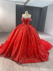 Gorgeous Beaded Sequin Lace Wedding Gown Off the Shoulder Quinceanera Dress 241043