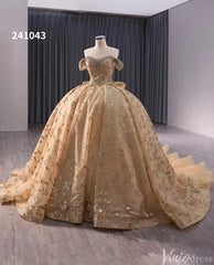 Gorgeous Beaded Sequin Lace Wedding Gown Off the Shoulder Quinceanera Dress 241043