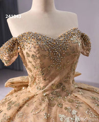 Gorgeous Beaded Sequin Lace Wedding Gown Off the Shoulder Quinceanera Dress 241043