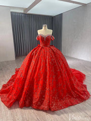 Gorgeous Beaded Sequin Lace Wedding Gown Off the Shoulder Quinceanera Dress 241043