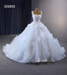 Gorgeous Beaded Tiered Wedding Dresses Square Neck Bridal Gown 231015