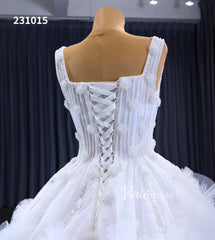 Gorgeous Beaded Tiered Wedding Dresses Square Neck Bridal Gown 231015