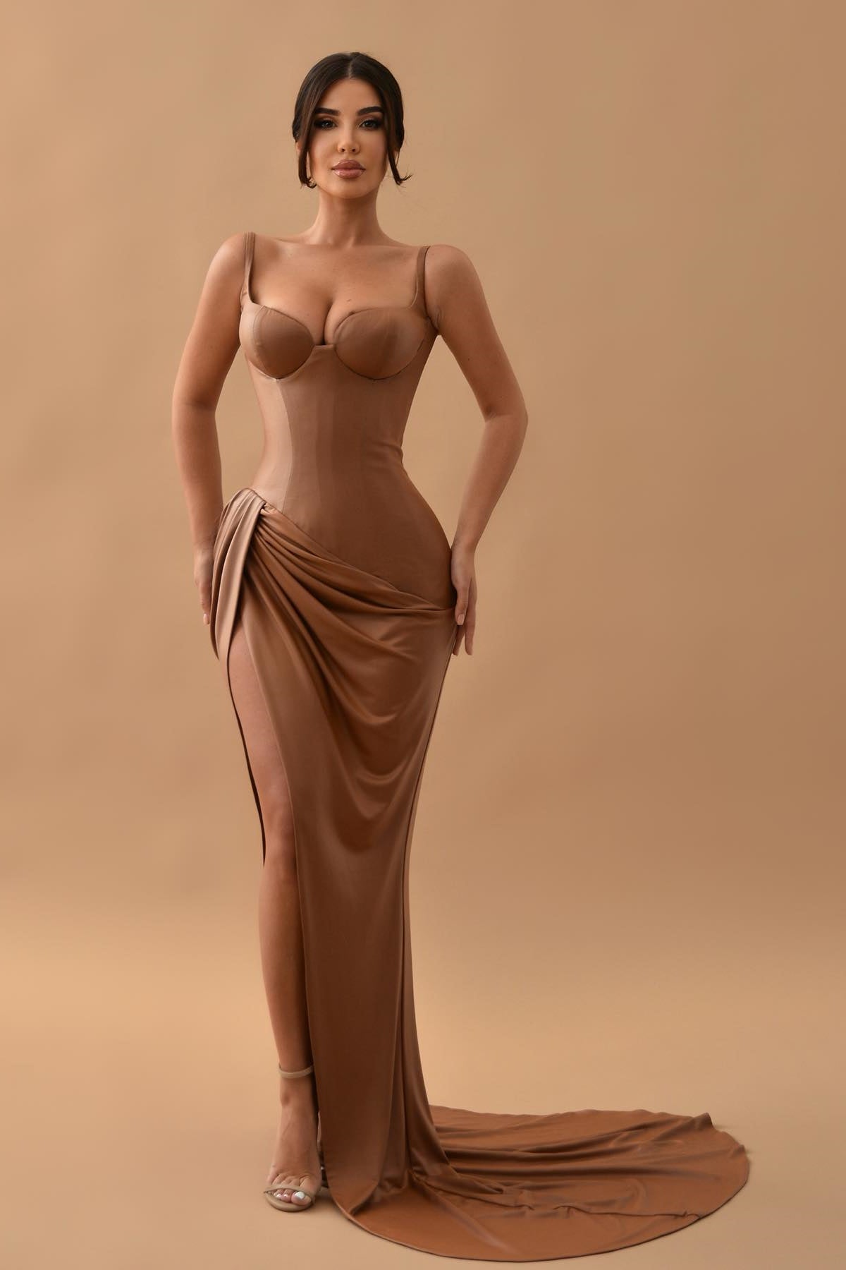 Gorgeous Brown Mermaid Prom Dress with Split Long Sleeveless