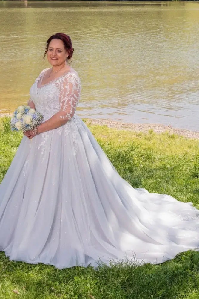 Gorgeous Half Sleeves Wedding Dress Aline Plus Size with Beadings