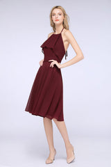 Gorgeous Halter Ruffle Chiffon Short Bridesmaid Dress