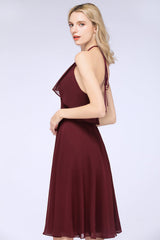 Gorgeous Halter Ruffle Chiffon Short Bridesmaid Dress