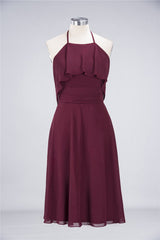 Gorgeous Halter Ruffle Chiffon Short Bridesmaid Dress