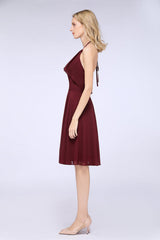 Gorgeous Halter Ruffle Chiffon Short Bridesmaid Dress