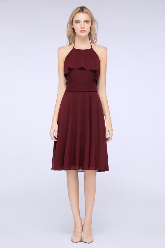 Gorgeous Halter Ruffle Chiffon Short Bridesmaid Dress