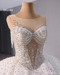 Gorgeous Ivory Beaded Wedding Gown Sheer Sparkly Bridal Dress 241051