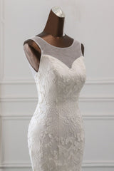 Gorgeous Jewel Backless Long Mermaid Wedding Dress With Lace
