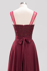Gorgeous Jewel Neck Pink Bridesmaid Dress with Beadings