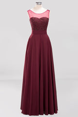 Gorgeous Jewel Neck Pink Bridesmaid Dress with Beadings
