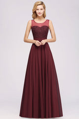 Gorgeous Jewel Neck Pink Bridesmaid Dress with Beadings