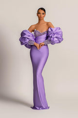Gorgeous Lilac Detachable Sleeves Prom Dress Mermaid Sweetheart With Sequins