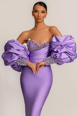 Gorgeous Lilac Detachable Sleeves Prom Dress Mermaid Sweetheart With Sequins