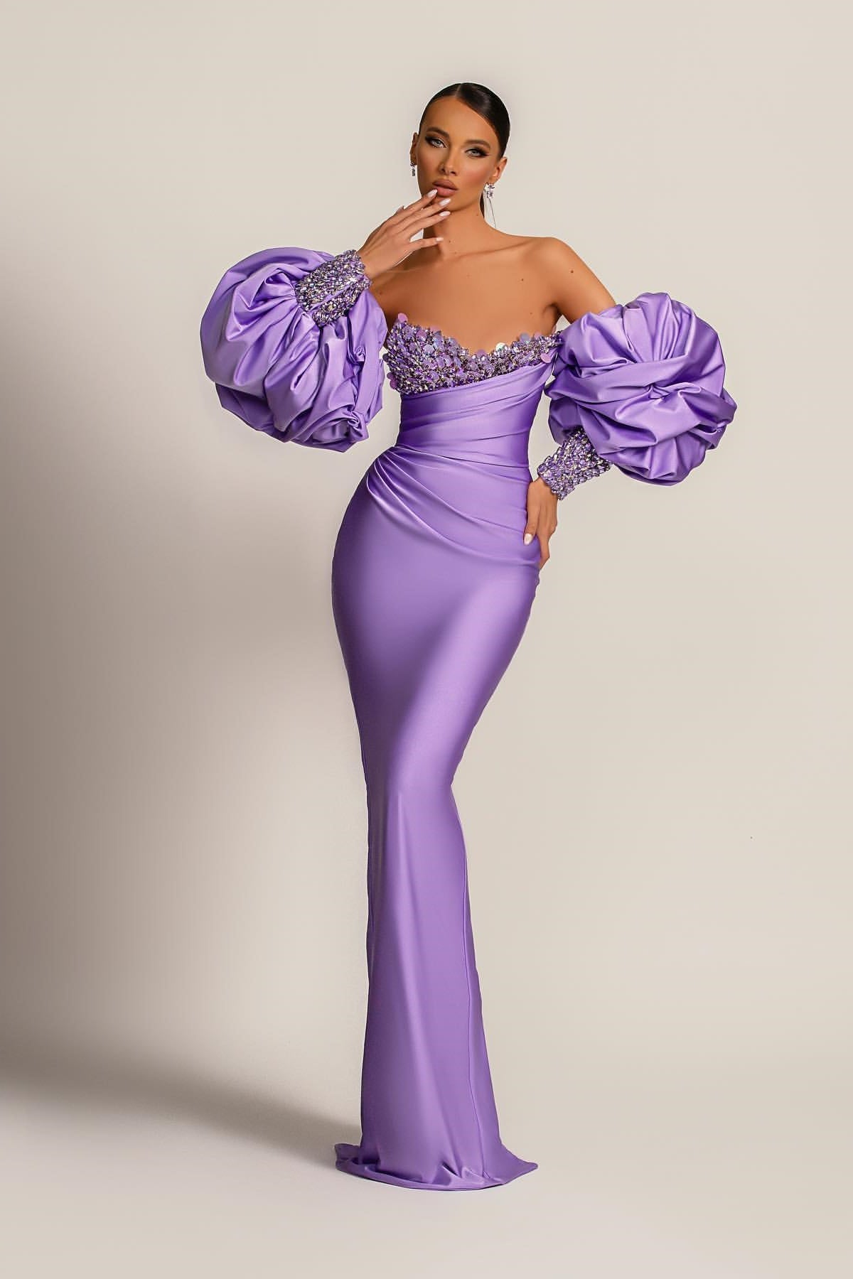 Gorgeous Lilac Detachable Sleeves Prom Dress Mermaid Sweetheart With Sequins