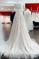 Prachtige lange A-lijn off-the-shoulder tule kant-appliques trouwjurk
