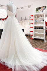 Prachtige lange a-line sweetheart spaghetti riemen tule kanten trouwjurken