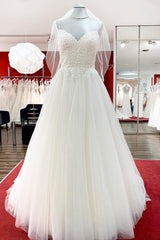 Gorgeous Long A-line Sweetheart Wedding Dress with Tulle Lace