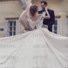 Gorgeous Off-the-Shoulder Lace A-Line Wedding Dress with Long Sleeves