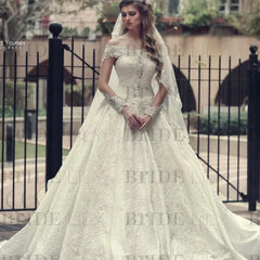 Gorgeous Off-the-Shoulder Lace A-Line Wedding Dress with Long Sleeves