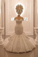 Gorgeous Off-The-Shoulder Mermaid Wedding Dress with Crystal