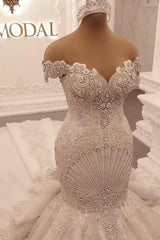 Gorgeous Off-The-Shoulder Mermaid Wedding Dress with Crystal