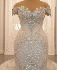 Gorgeous Off-The-Shoulder Mermaid Wedding Dress with Crystal