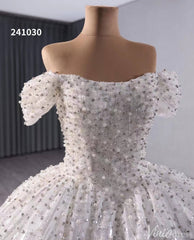 Gorgeous Pearl Sequin Wedding Gown Sparkly Off the Shoulder Bridal Dress 241030